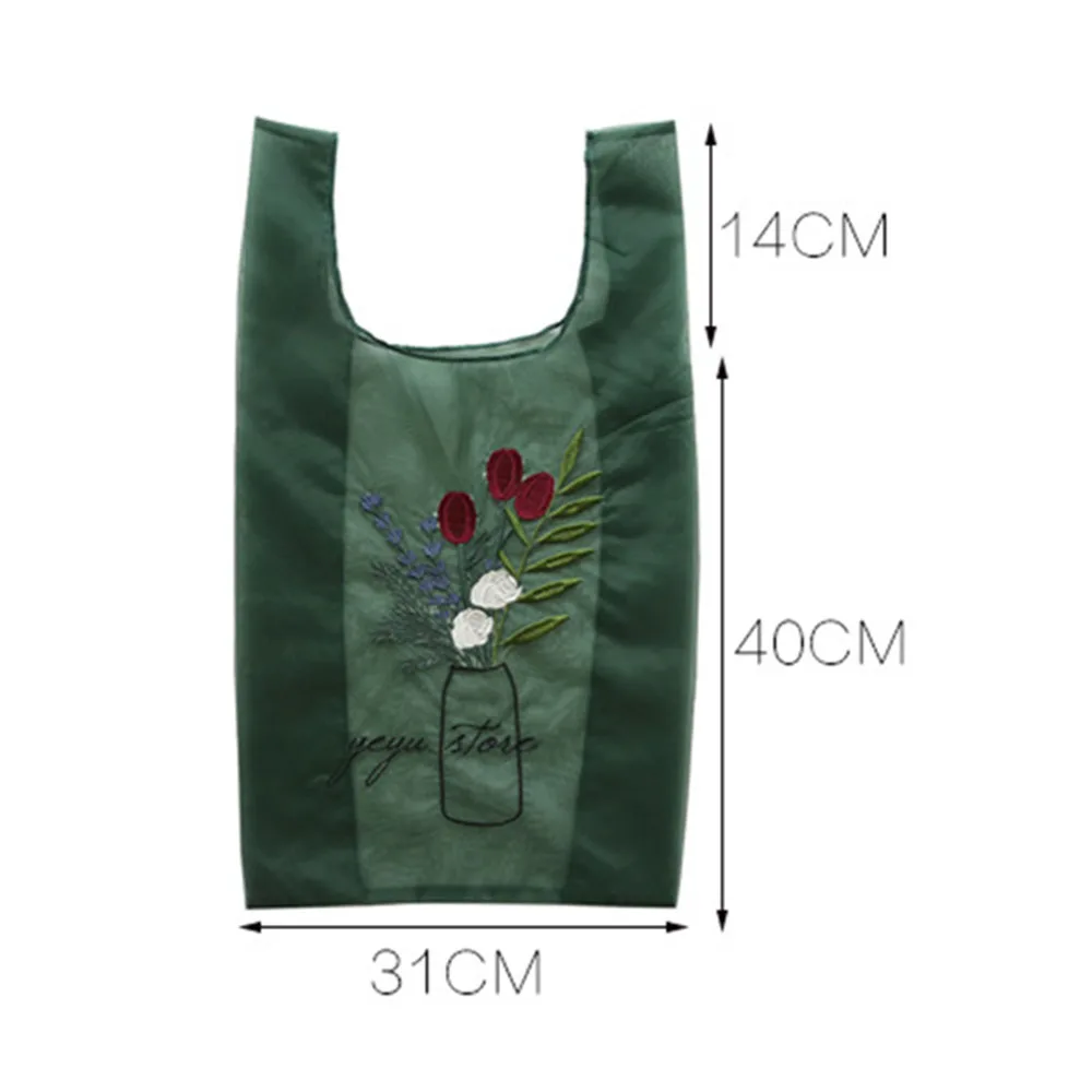 Women Organza Chic Light Hand Bag Mesh Embroidery Makeup Bag Shopping Bag Lace Tote Bag Flower Daisy Eco Travel Essentials 2024