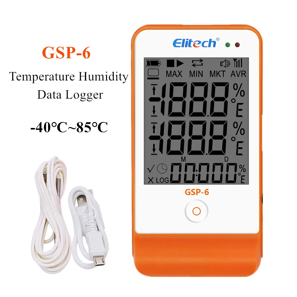 GSP-6 rejestrator danych dotyczących wilgotności temperatury USB z 16000 punktów pojemność czujnika temperatury rejestratora LCD dla chemikaliów