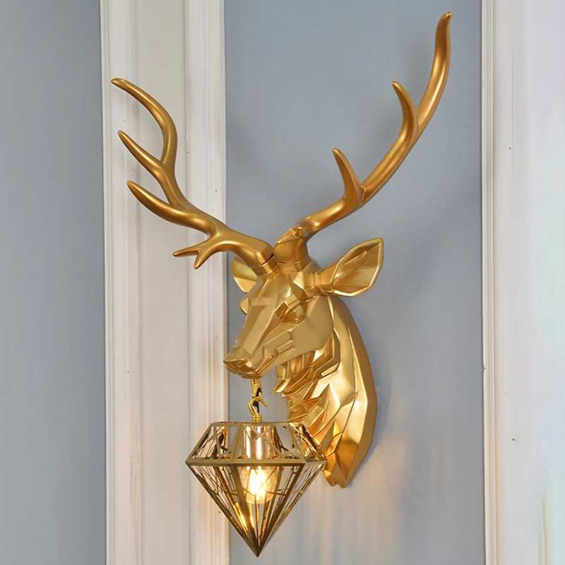 Imagem -05 - Design Nórdico Cabeça de Cervo Lâmpada Parede Antler Resina Decoração Luz Parede Quarto Sala Estar Lâmpada Personalidade Criativa Lâmpada Interior