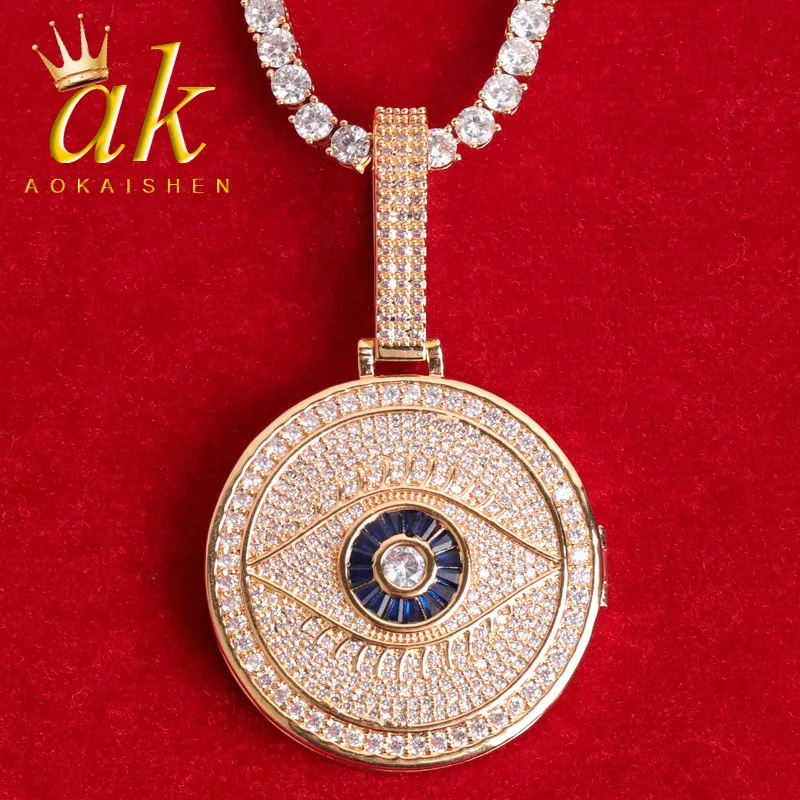 Aokaishen Custom Photo Pendants Men Necklace Eye Round Circle Medallion Hip Hop Jewelry Gift Free Shipping Items