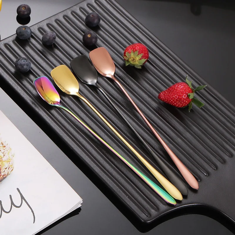 

Кофейная ложка из нержавеющей стали 304, длинная ручка, лопатка с квадратной головкой, чайная ложка, десертные ложки для меда, кухонные столовые приборы, посуда, посуда