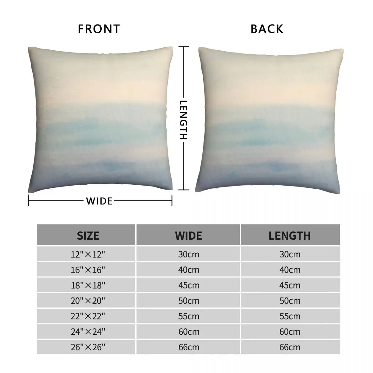 Sky Blue Watercolor Hand-Painted Square Pillowcase Polyester Linen Velvet Printed Zip Decor Pillow Case Home Cushion Cover