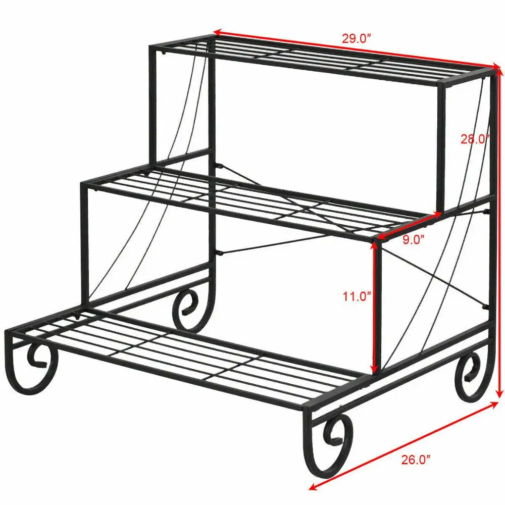 3 Tier Outdoor Metal Plant Stand Flower Planter Garden Display Holder Rack Shelf