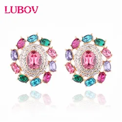 Luxury Rhinestone Inlaid Gold Color Metal Loops Drop Earrings Double Circles Pendant Dangle Earrings Women Party Jewelry 2019