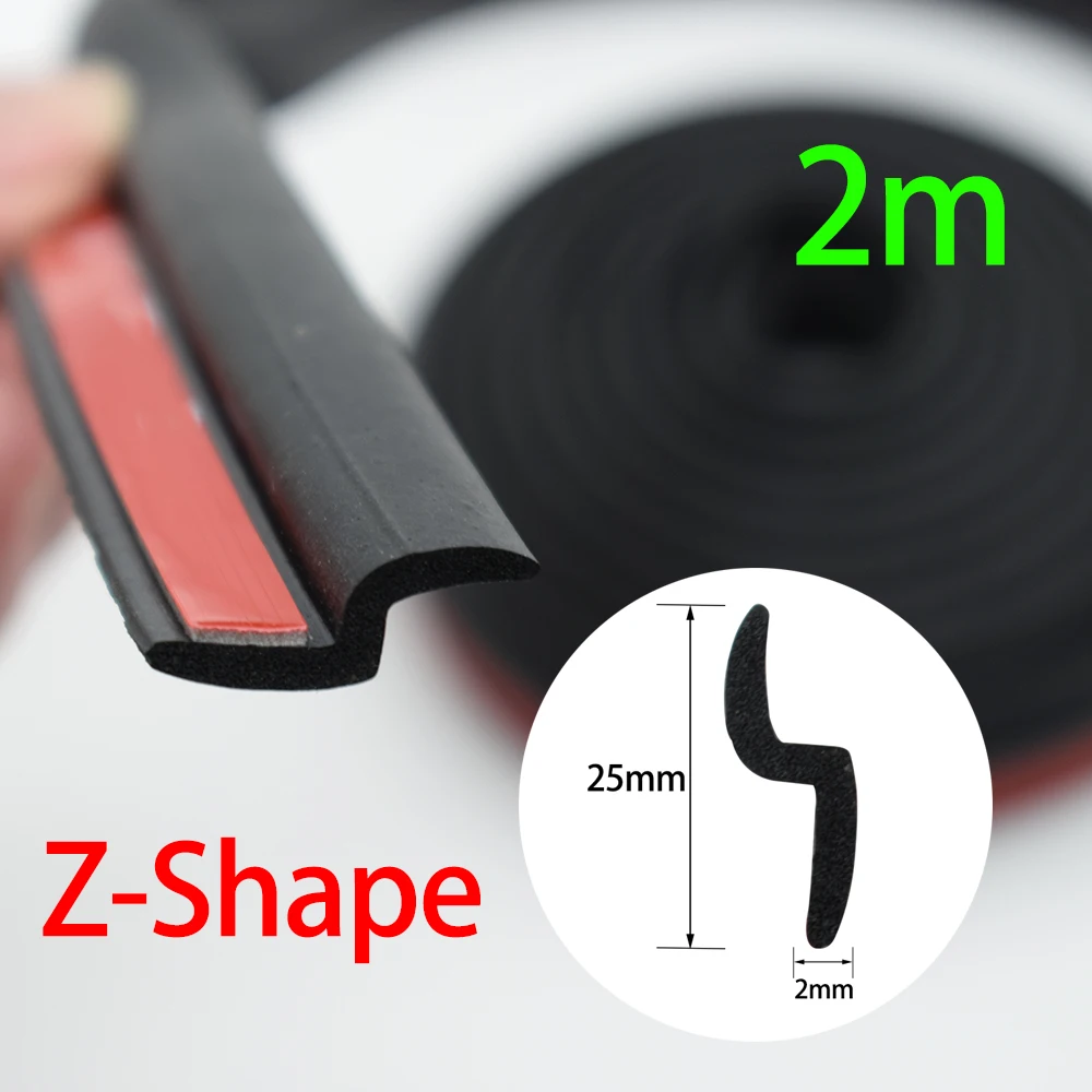 2m x 25mm Car Seal Strip Z-Shape Universal Rubber Sealing For Engine Cover Hood B Pillar Trim Sealant Waterproof Sound Isolation