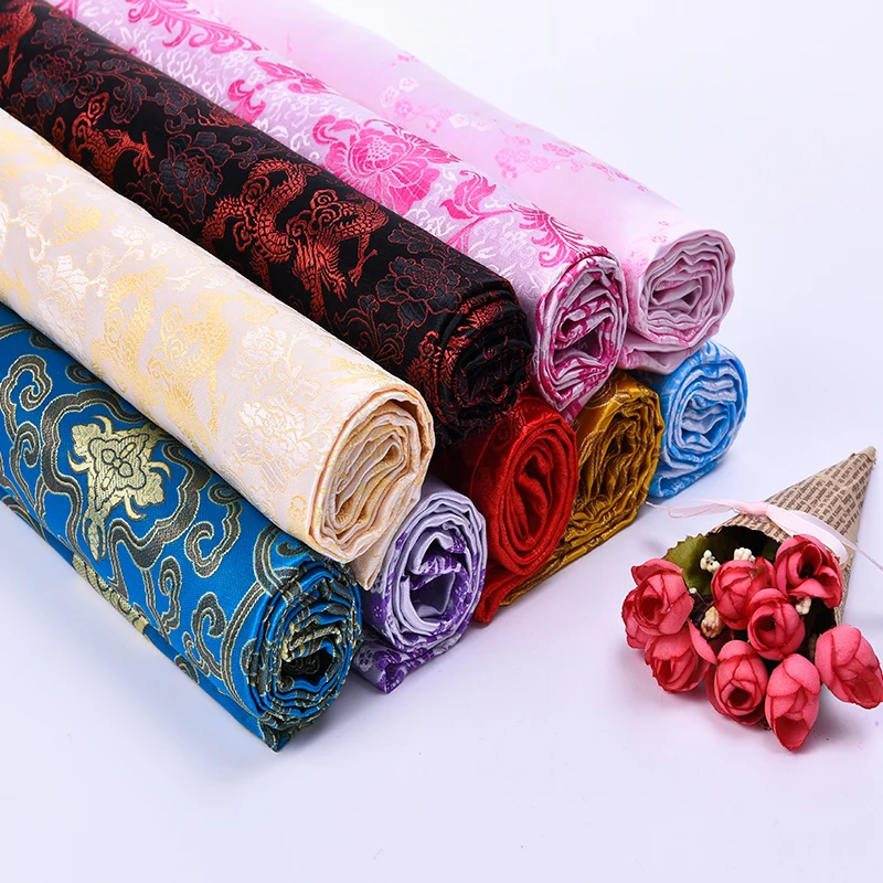 100cmx90cm Brocade Satin Fabric Silk Embroidery Silk Satin Chinese Style Tang Suit Quilt Satin Cheongsam Apparel Sewing Fabric