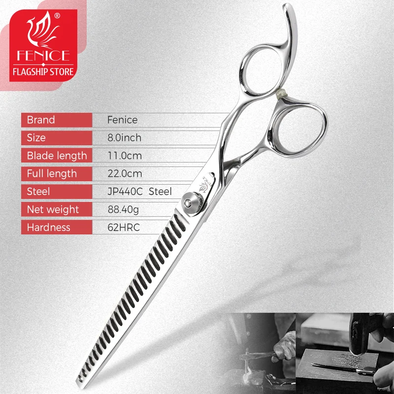 Fenice Professional 8.0 inch Pet Grooming Scissors Japan 440C Thinning Shears for Dogs/Cat Beautician