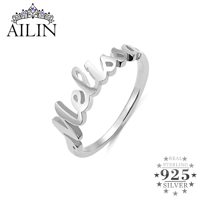 AILIN Custom Women Rings 925 Sterling Silver Personalised One Name Ring Engagement Jewelry Girlfriends Couple Gifts With Box