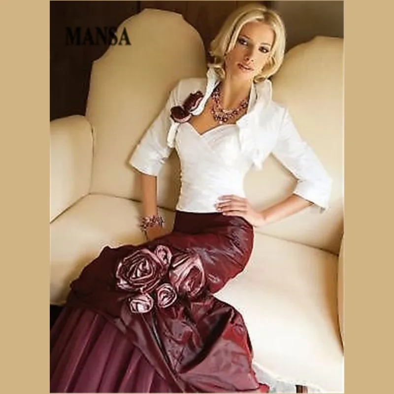 2015 Hot Sale White&Red Taffeta Long Mother Of The Bride Dresses With Jackets Custom 3/4 Sleeves Mother Of the Bride Pant Suits