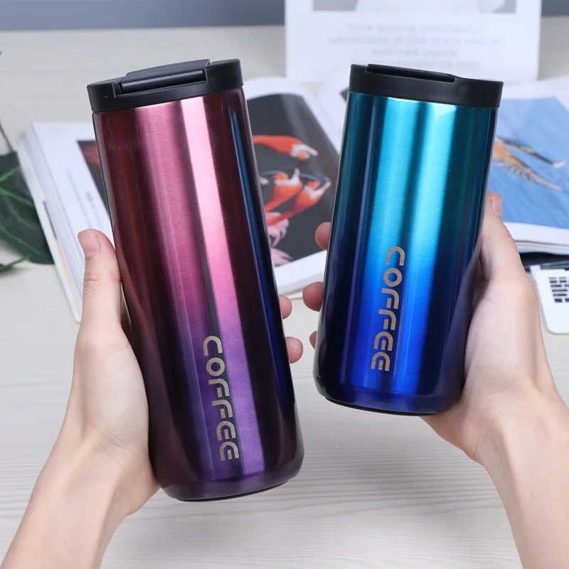 New Hot Sale Simple Vacuum Flask Gradient Color Fashion Office 304Stainless Steel Coffee Mug Handy Cup Men Straight Drink