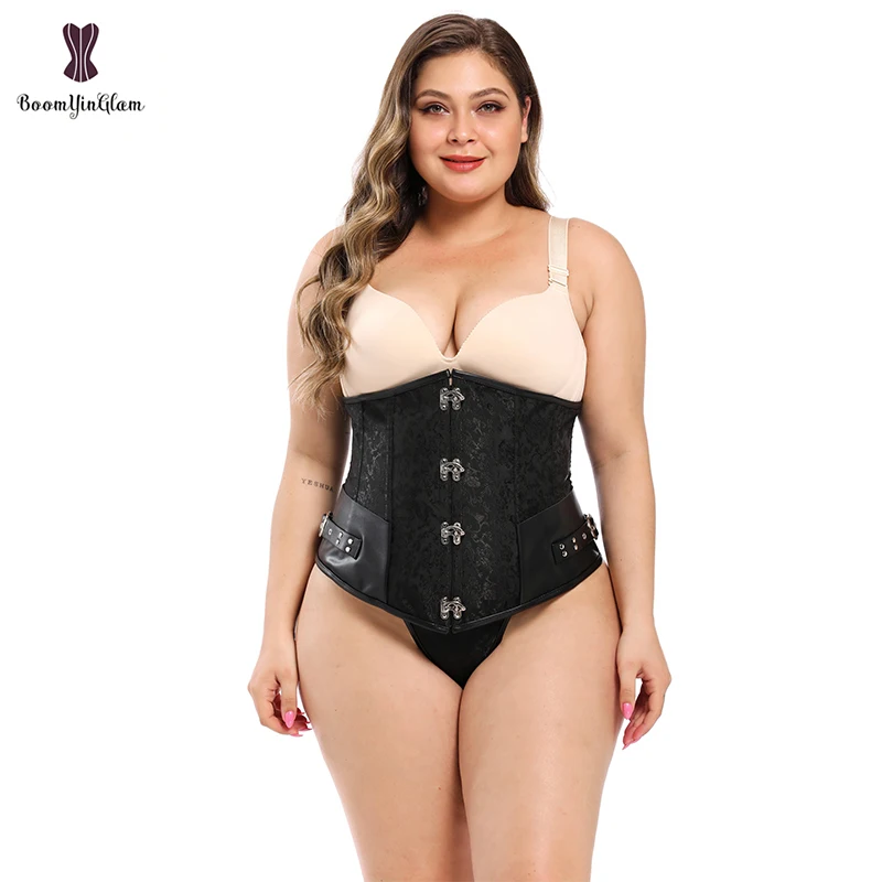 

Metal Clasp Women's Retro Brocade Steampunk Spiral Steel Boned Underbust Corset With Buckles