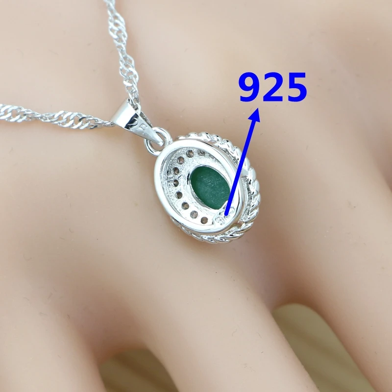 925 Sterling Silver Classic Jewelry Sets For Women Green Cubic Zirconia White CZ Wedding Earrings/Pendant/Necklace/Ring Set