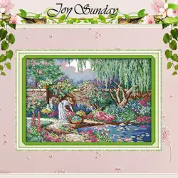 Garden Girl Patterns Counted Cross Stitch Set DIY 11CT 14CT 16CT Stamped DMC Cross-stitch Kit Embroidery Needlework Home Decor