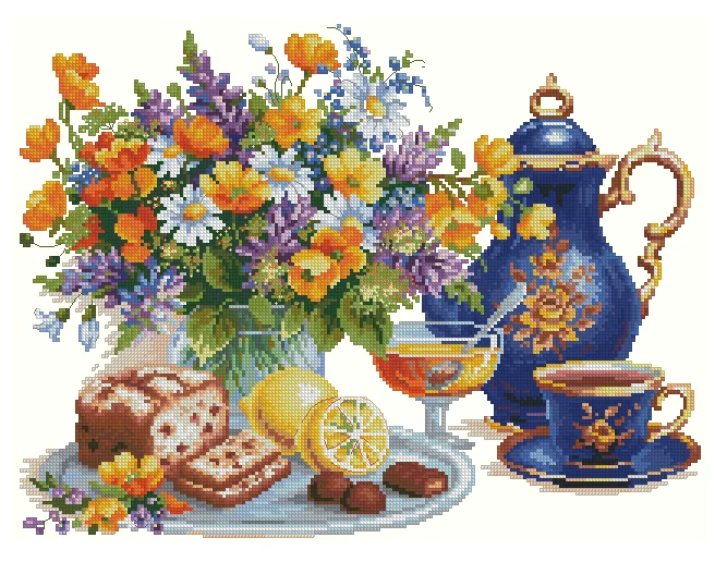 

Flower Still life Bouquet Afternoon Top Quality Cross Stitch Kits 14CT Unprinted Sewing kit Embroidered Art Handmade Home Decor