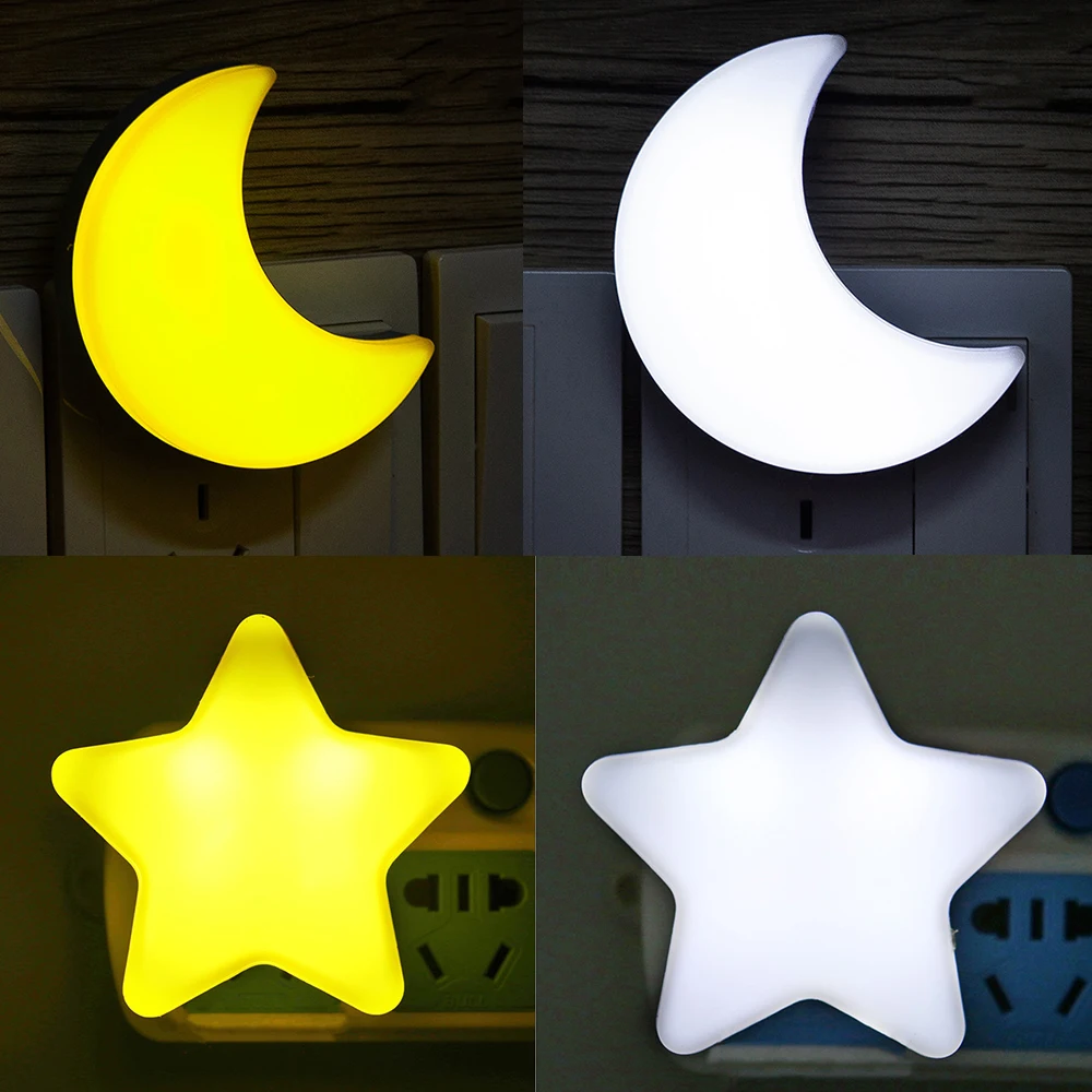 Novelty Night Light Star Moon Rabbit Cartoon LED Lamp Pulg-in Socket Wall Lamp for Baby Children\'s Bedroom Sleeping Nightlight