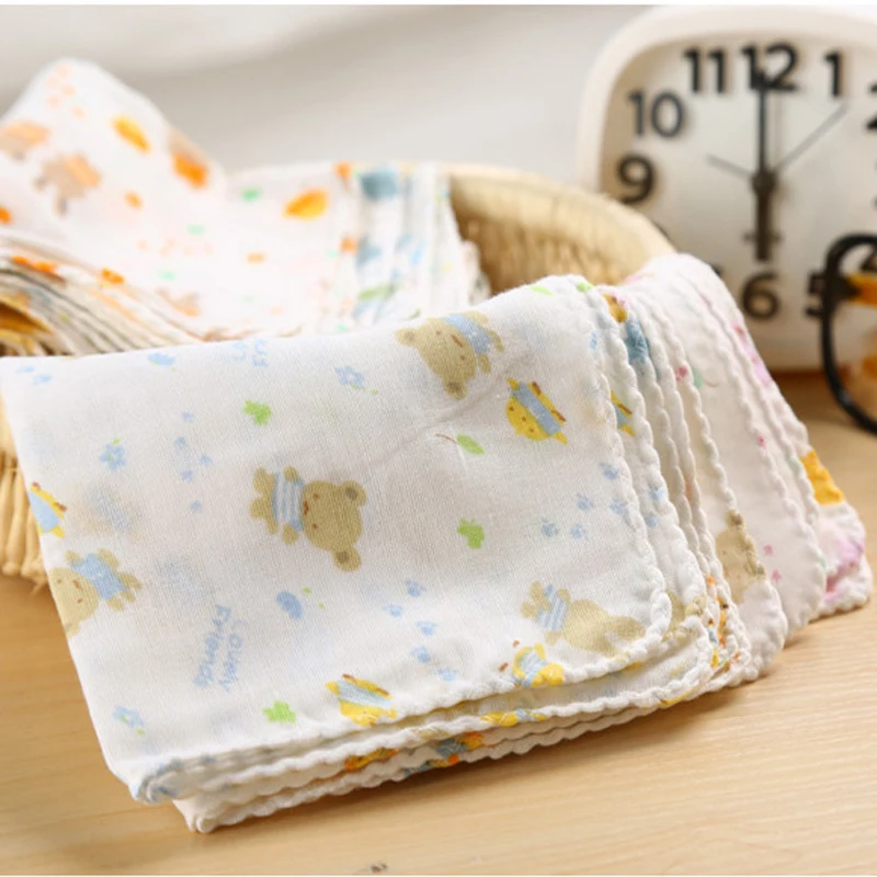 HAPPY MONKEY 5PCS Baby Feeding Towel Teddy Bear Bunny Dot Chart Printed Children Small Handkerchief Gauze Nursing 20CM*20CM