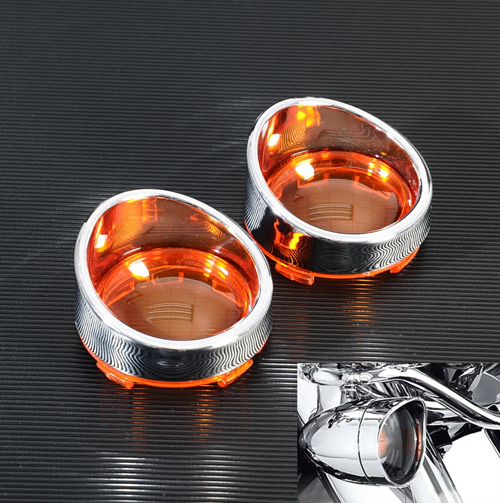 

1Pair Chrome Visor-Style Turn Signal Bezels w/Amber Bullet Lens for Harley DYNA Sportster 883XL 1200XL Road King