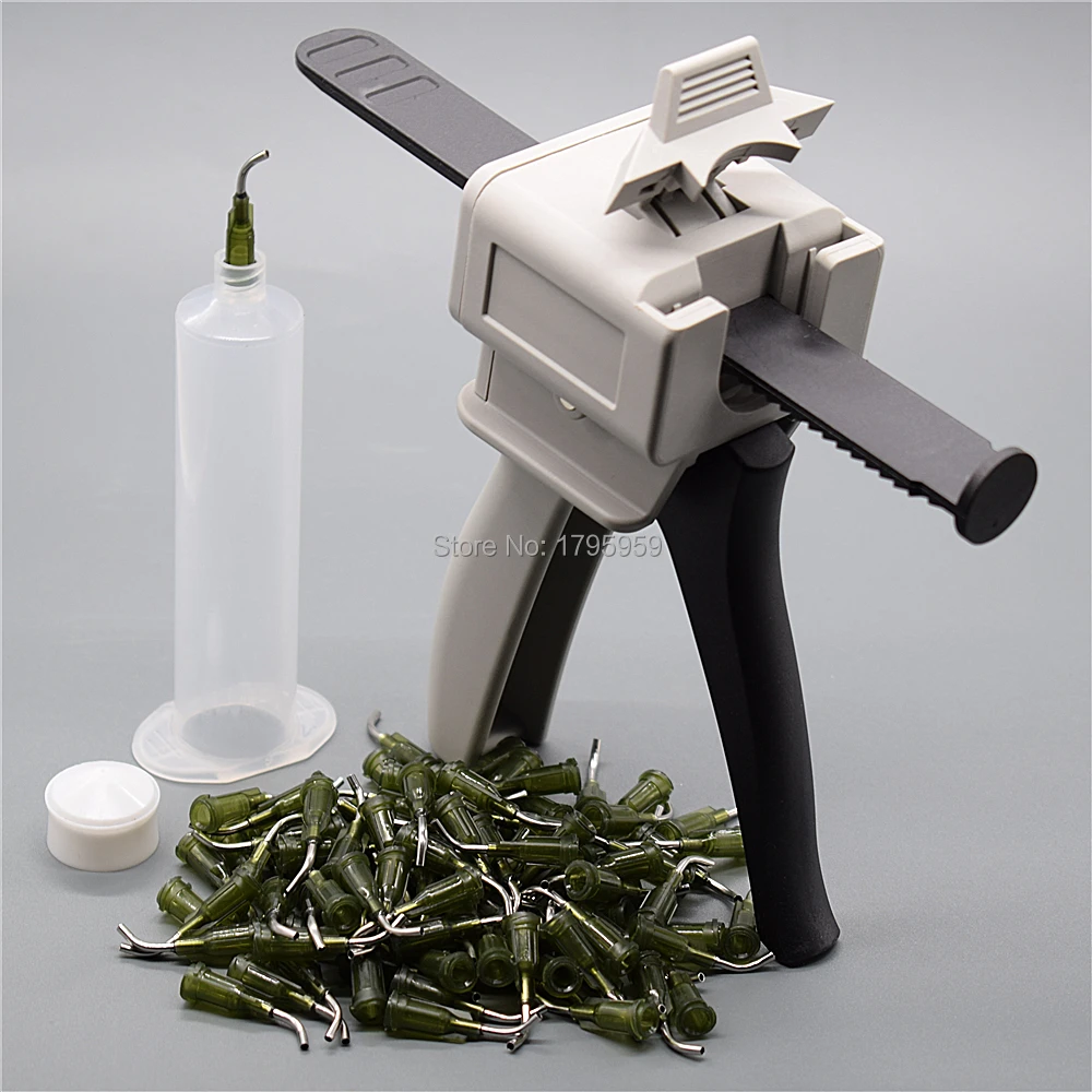 Pistola per colla 30ml pistola per calafataggio adesiva UV con barilotto per siringa per Dispenser di colla 30cc e punta dell'ago di erogazione affusolata piegata 100pcs 14G