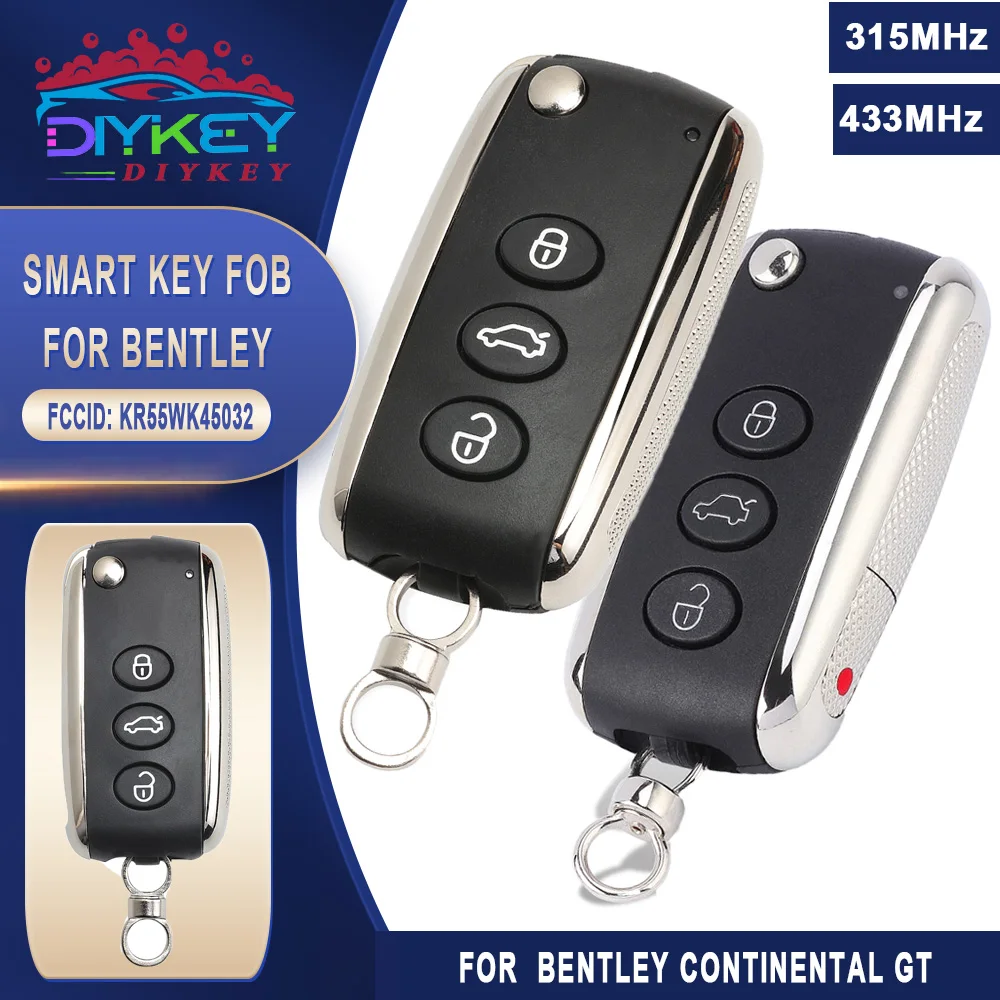 DIYKEY 315MHz 433MHz ID46 PCF7945 Chip Keyless Flip Smart Key For Bentley Continental GT Flying Spur Remote Fob KR55WK45032