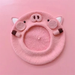 Women's beret hat cute pink piggy hat autumn and winter wool warm girl hat outdoor newsboy hat walking hat wholesale