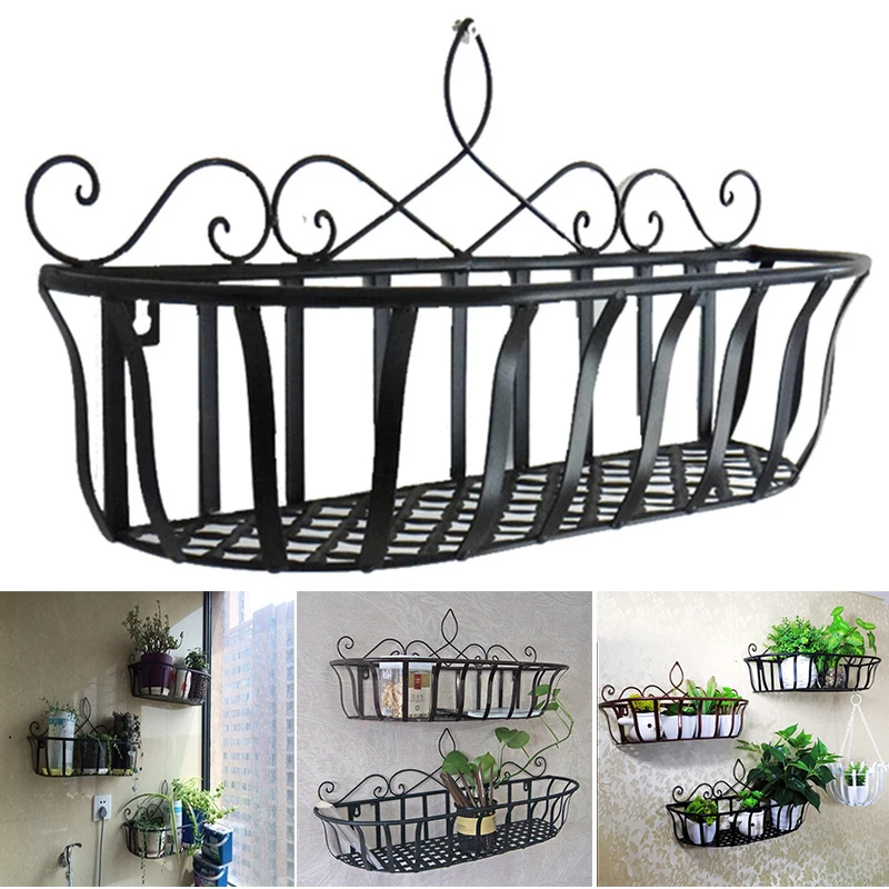 Hanging Planter Rack Metal Wire Railing Flower Pots Holder Stand Decorative Art Wall Mounted Plants Basket for Home Bar