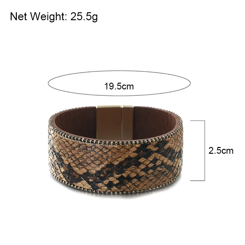 ALLYES Boho Snake Scales Leather Bracelet for Women Men Vintage Simple Animals Print Wide Wrap Bracelets & Bangles Charm Jewelry