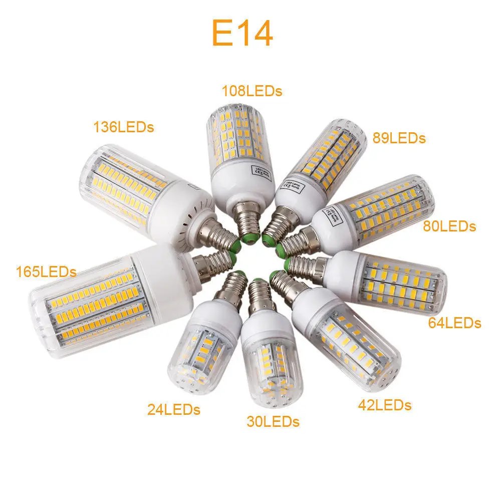5Pcs E27 E12 B22 LED Corn Light Bulbs AC 220V Super Bright White Lamp Ampoule for Home Bedroom Replace 50W Incandescent