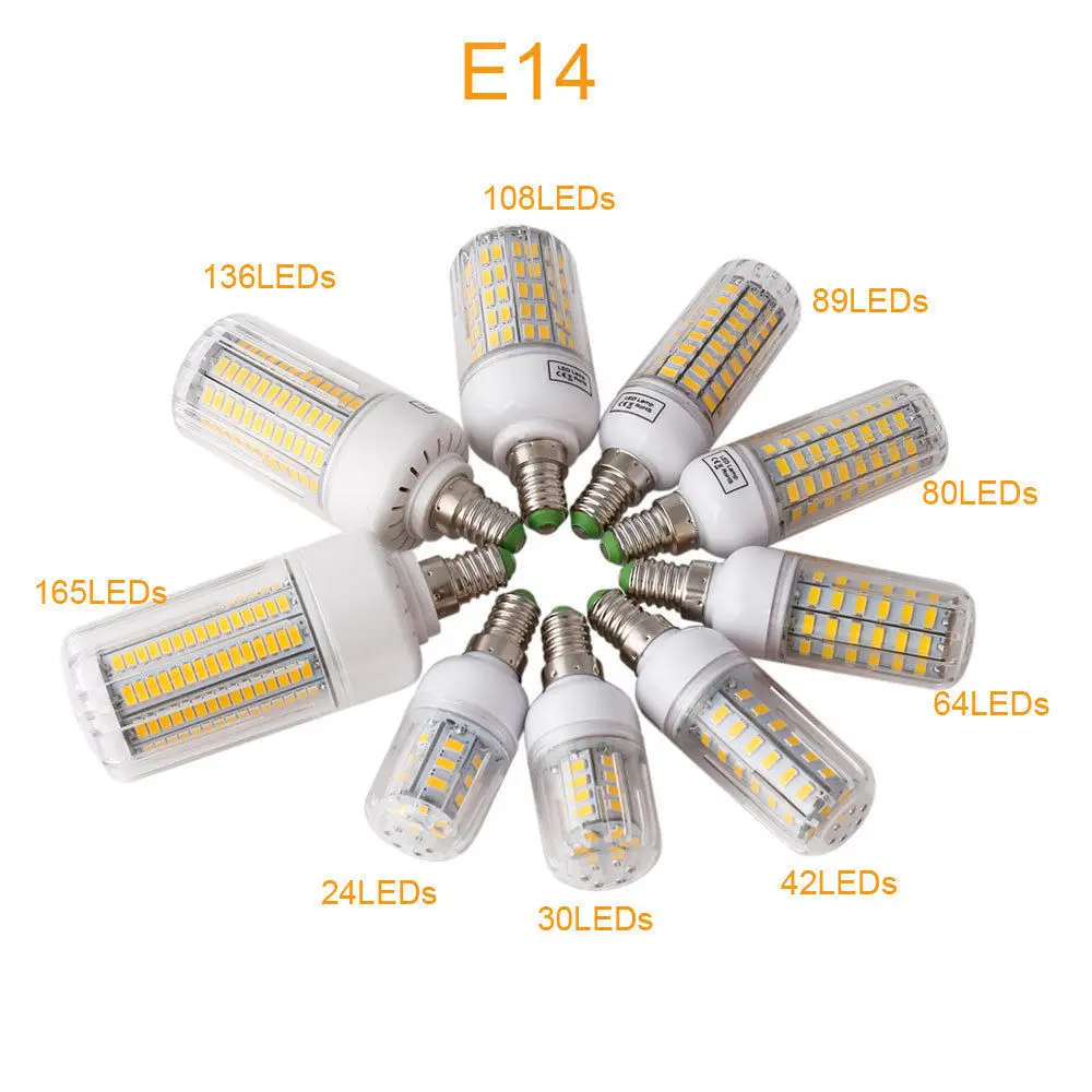 5Pcs E27 E12 B22 LED Mais Glühbirnen AC 220V Super Helle Weiße Lampe Ampulle für Home Schlafzimmer ersetzen 50W Glühlampen