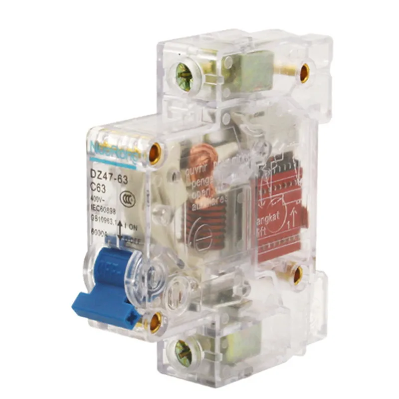 DZ47-63/1P C63 230V~400V 50HZ/60HZ small Transparent Circuit breaker AC MCB safety breaker C Type