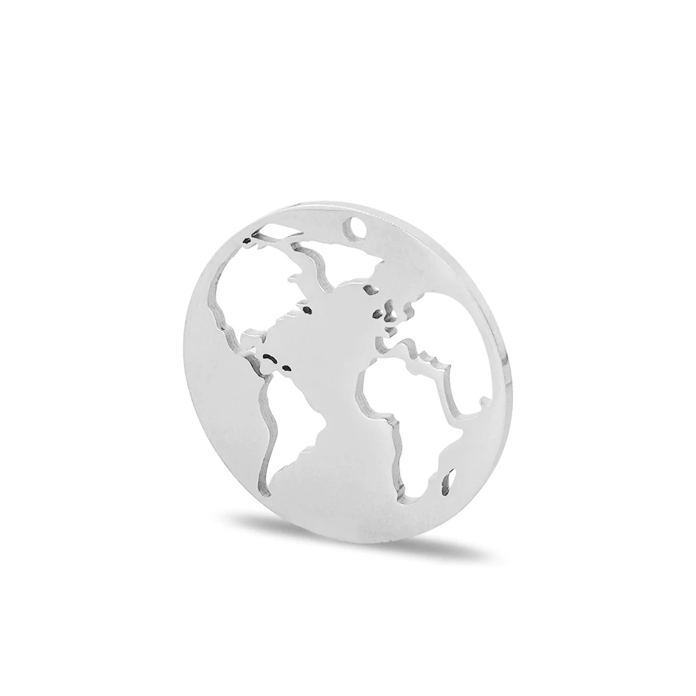 MYLONGINGCHARM 5pcs/lot  Stainless steel Map Charm Pendant Earth Charm,World Charm, Jewelry Making Accessories