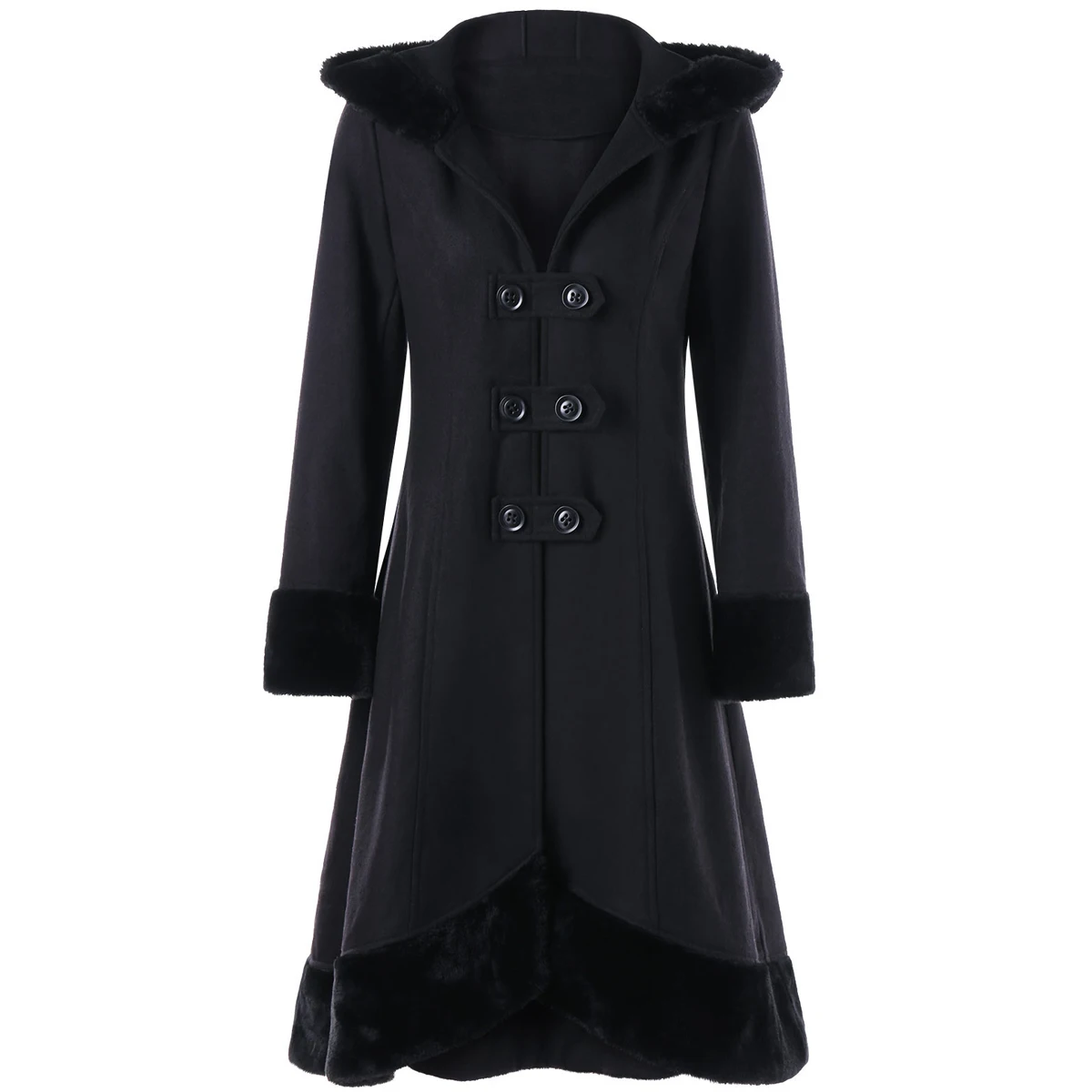 

Christmas Halloween Black Gothic Hooded Overcoat Autumn Winter Women Coat Female Mid-Long Double Breasted Slim Woolen Coats