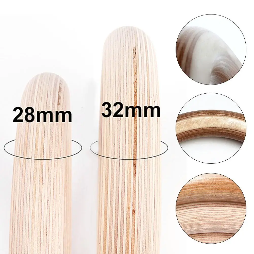 Wooden Gymnastics Rings with Adjustable Cam Buckle 14.76ft Long Straps Nonslip Training Exercise for Home Gym Full Body Workout