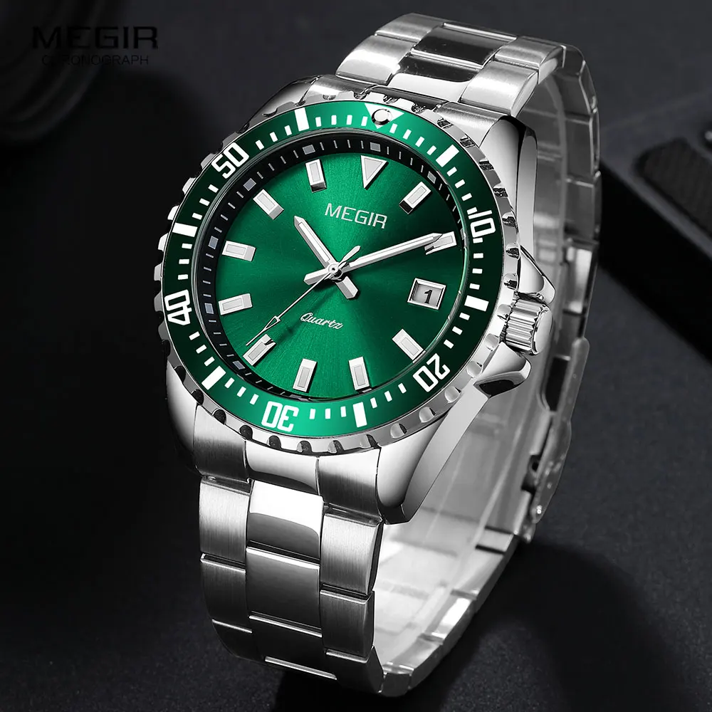 Megir Business Horloge Voor Mannen Waterdichte Quartz Horloges Rvs Green Dress Horloge Relogio Reloj Часы Orologi Montres