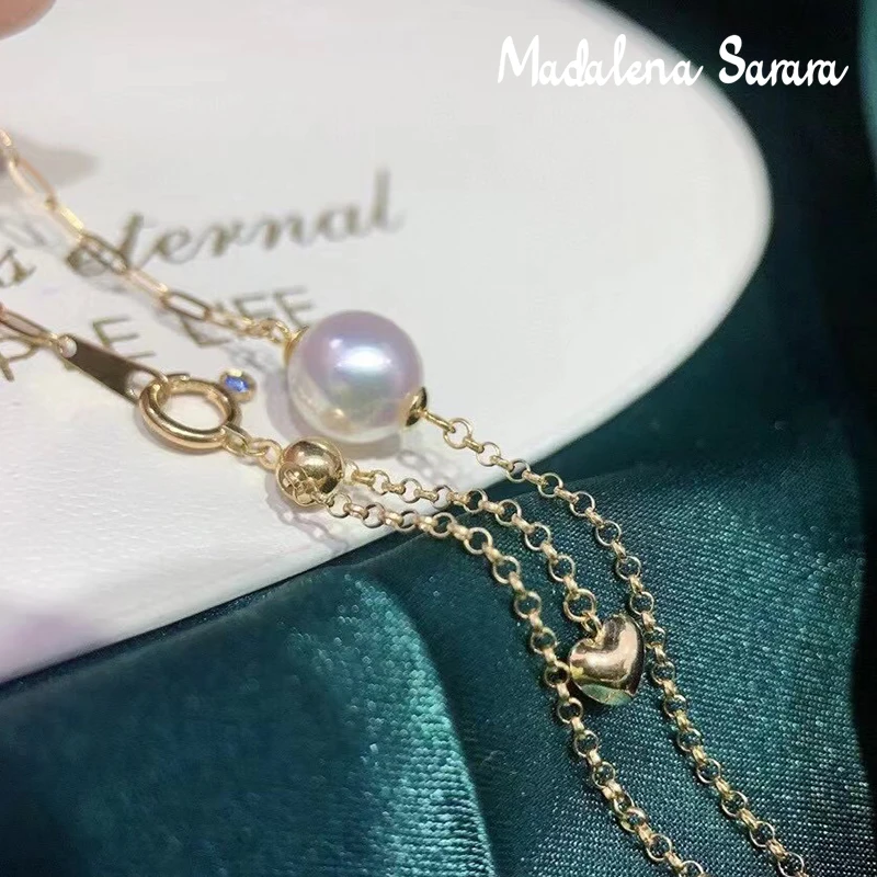 MADALENA SARARA 18k Gold Women Saltwater Pearl Bracelet  Double Akoya Style Handmade  Pearl Bracelet High Quality Chain Au750