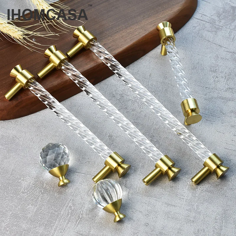 IHOMCASA Modern bronze dourado cozinha móveis alças gaveta botão sapato armário puxa armário armário alça wardrobe porta maçanetas acrílico