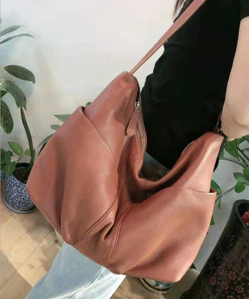 Echt leder Sack Schulter Damen Taschen zwei Out Taschen Designer Schulter Umhängetaschen für Frauen Universität Handtaschen – Detail 6