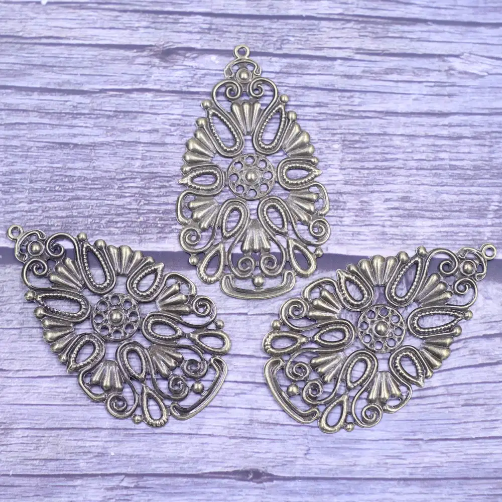 10Pcs Embellishment Pendants Filigree Wraps Flower Drop Connectors Alloy Bronze Tone Scrapbook Jewelry DIY Findings 6.8cm