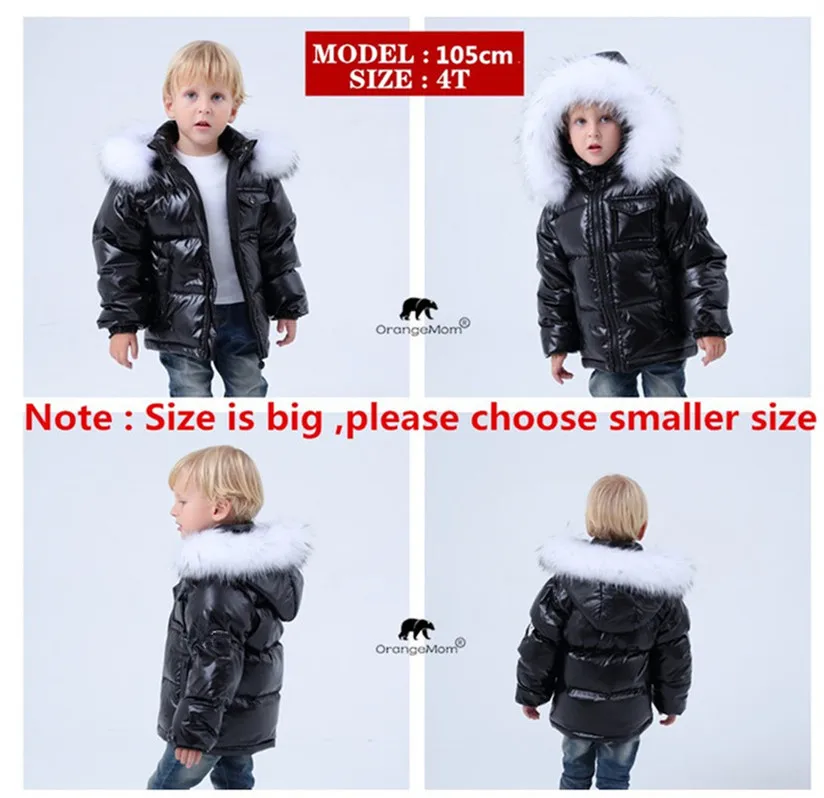 Black Winter Jacket Parka For Boys Winter Coat 90% Down Girls Jackets Children\'s Clothing Snow Wear Kids Outerwear Boy Clothes