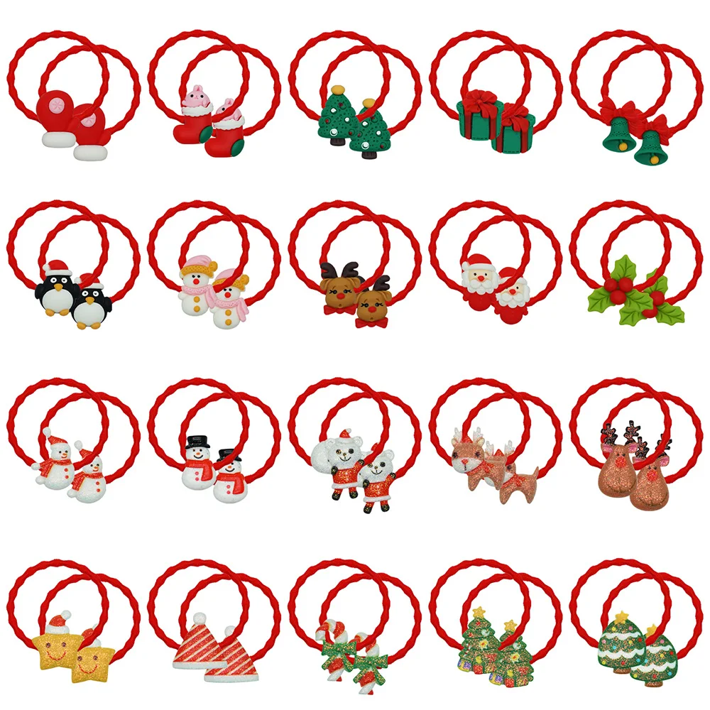 Elastic Christmas Pattern Hair Tie for Children, Rubber Bands, Band for Girls, Party Accessories, Festival, Baby, Girl, Kid, 20pcs