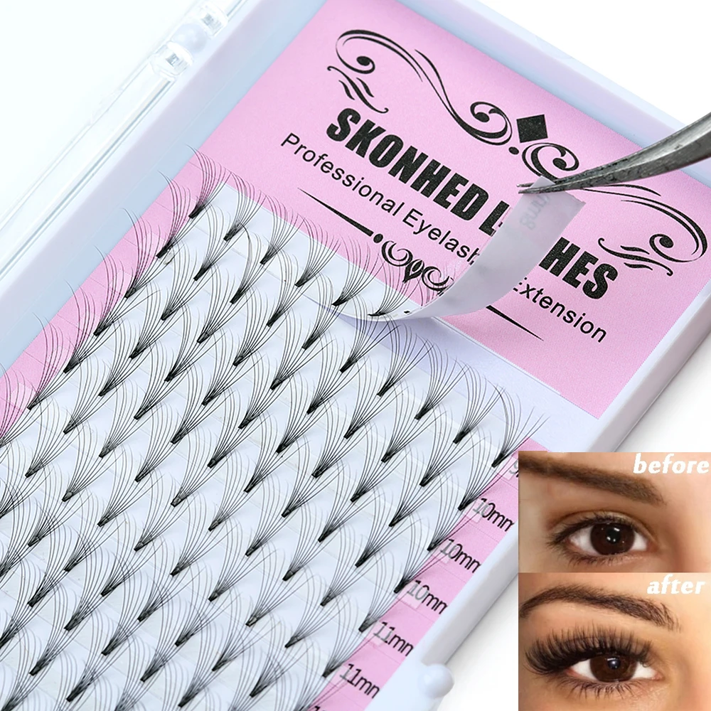 SKONHED 16แถว3D ~ 10D รัสเซีย Premade ปริมาณแฟน Eyelashes Extension ความร้อน Bonded Faux Mink Lash ธรรมชาติยาว C curl 0.07 Thic