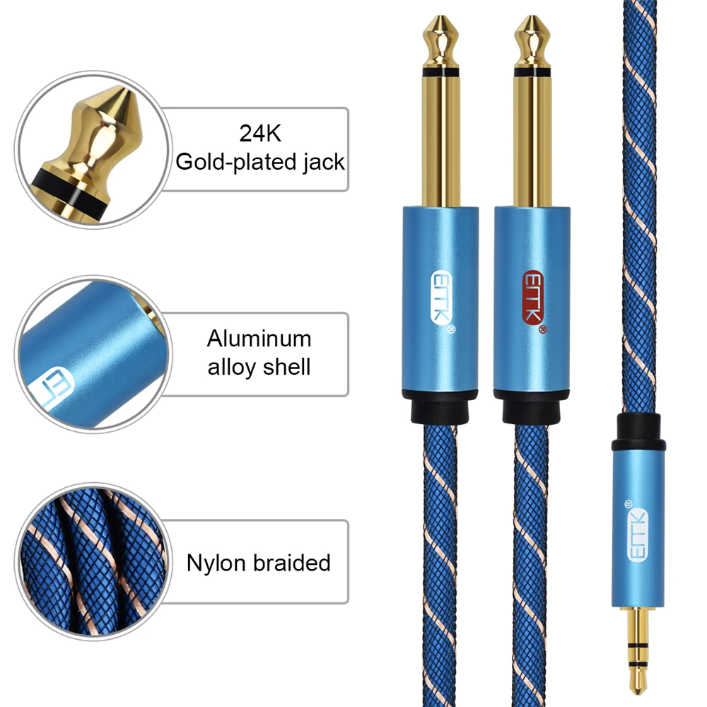 EMK 3.5mm do 2 6.35mm kabel Audio Stereo Aux 3.5 z męskiego na męskie 6.35 6.3 6.5 Mono Y Splitter przewód Audio 5m do telefonu do miksera