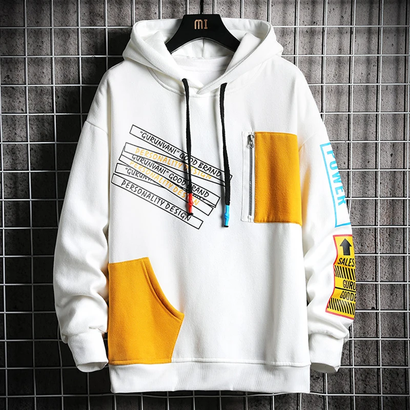 

Streetwear Hoodie Men Harajuku Hoodies 2021 New Patchwork Hooded Sweatshirt High Street Fashion Men Anime Hoodie Designer Tops