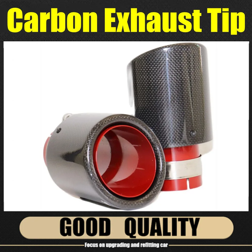 Car Glossy Carbon Fibre Exhaust System Muffler Pipe Tip Curl Universal Red Stainless Mufflers Decorations For Akrapovic