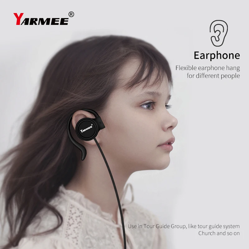 YARMEE Professional Headphones 3.5mm Plug Jack Wired Single Earphone Ear Hanging Suitable Monitoring Radio Tour Guide System