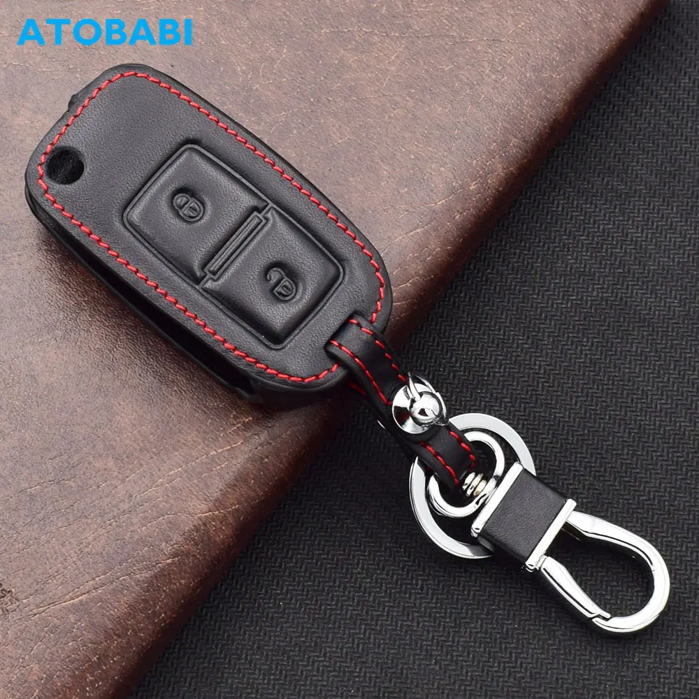 Leather Car Key Case For VW Volkswagen Bora Golf Mk4 Polo T5 Amarok Jetta 2 Buttons Folding Remote Control Fobs Protector Cover