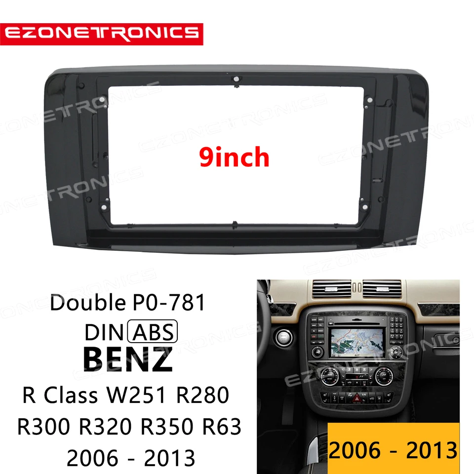 

2-1Din Car DVD Frame Audio Fitting Adaptor Dash Trim Kits Facia Panel 9 inch For BENZ R Class 2006-2013 Double Din Radio Player