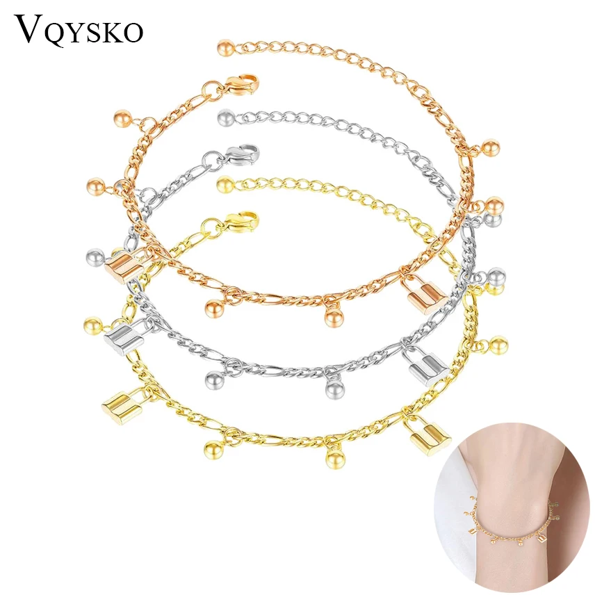 Fashion Filaments Candy Jewelry Bracelet With Lock Charm Gold Color Adjustable Stainless Steel Chain Bracelets For Girls Gift