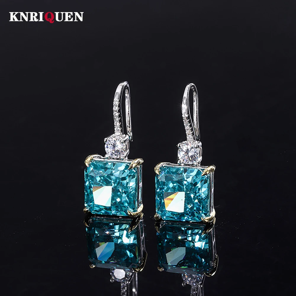 

2021 Trend 100% 925 Sterling Silver 10*10mm Mint Green Tourmaline Hook Earrings for Women Gemstone Wedding Fine Jewelry Gifts