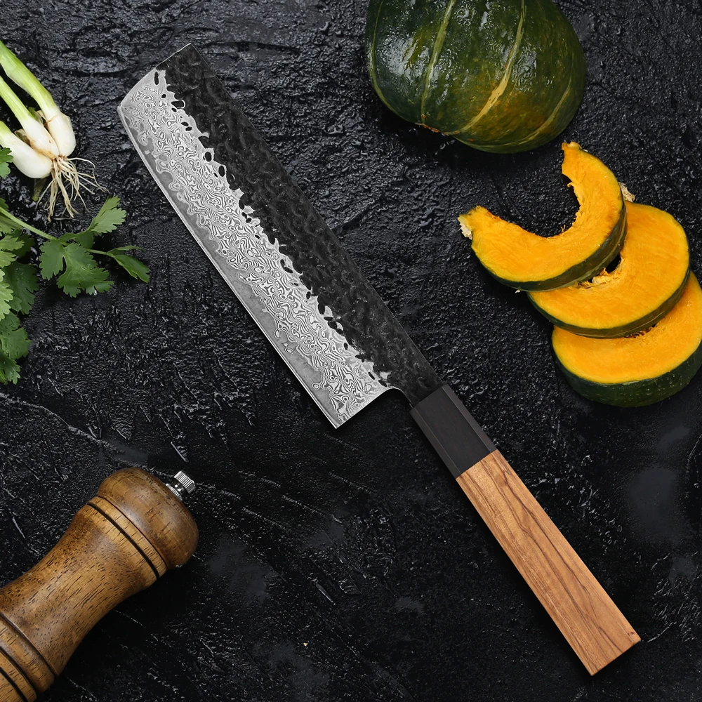 Stainless Steel Utility Kitchen Knife, Forged 9Cr18Mov, Chef Knives, Cleaver, Slicing, Vegetable, Solid Olive Wood Handle, 7