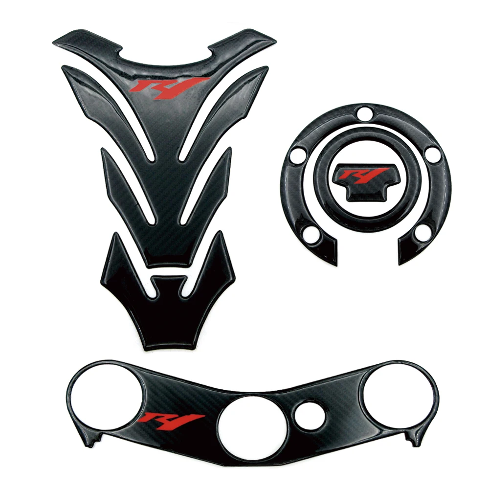 Motorcycle Tank Pad Gas Cap Cover Triple Clamp Yoke Guard Stickers For Yamaha YZF R1 YZFR1 YZF1000 2002-2006 Carbon Fiber Decals